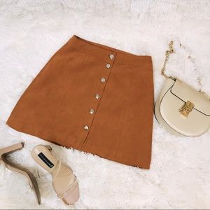 Brown Suede Button-down Skater Skirt.